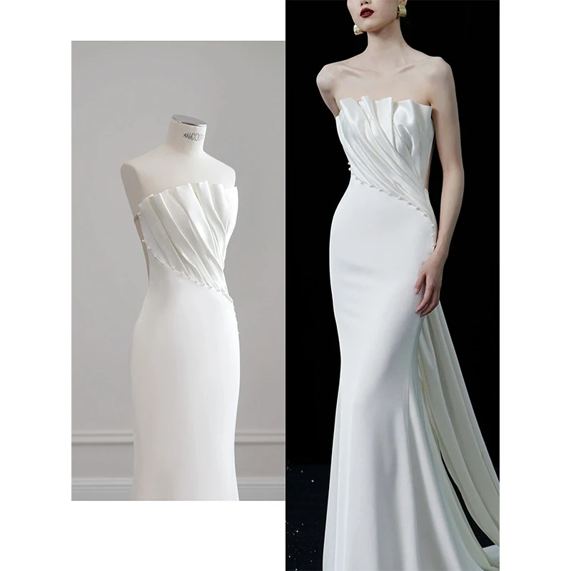 

14458# IENA Elegant Scalloped Pearls Court Train Fishtail Mermaid Party Evening Dress Prom Gown Beach Photography