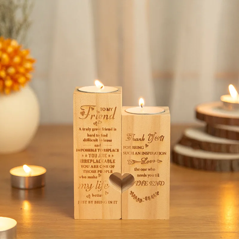 

Wooden Heart-shaped Candle Holder Atmosphere Ornament Pine Premium Candlestick Room Decor Dinner Props Creative Home Decoration