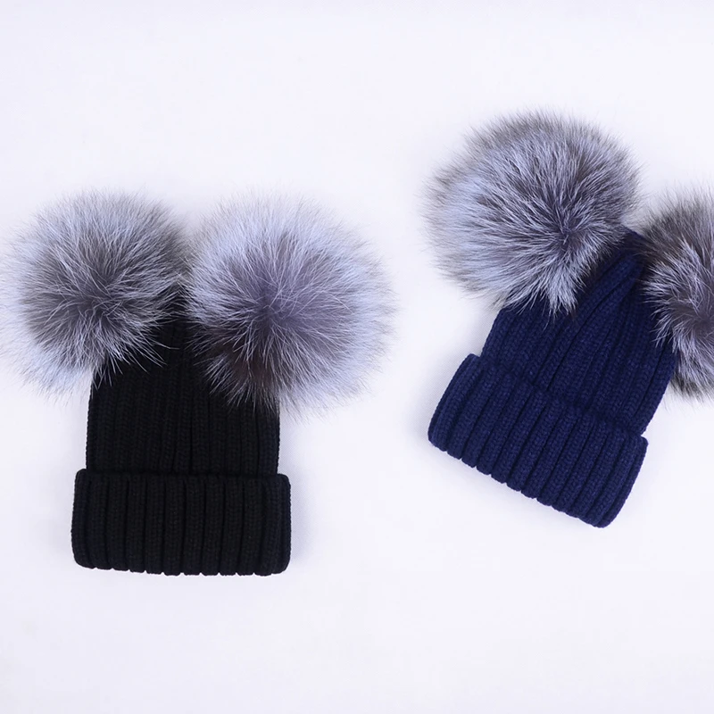 Европейская и американская новая негабаритная шапка с двойным мехом вязаная