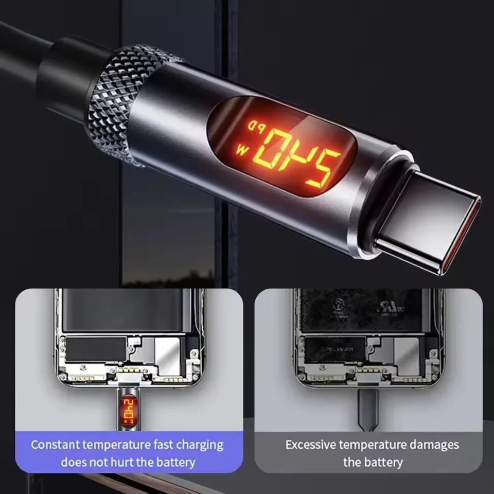 USB C To Type C Светодиодный дисплей 240 Вт 6А Кабель для быстрой зарядки Двойной шнур для передачи данных Type-C Кабели Lightning 27 Вт для iPhone Samsung Xiaomi 2M (art.: 3920cfbd10028) - 3920cfbd10028