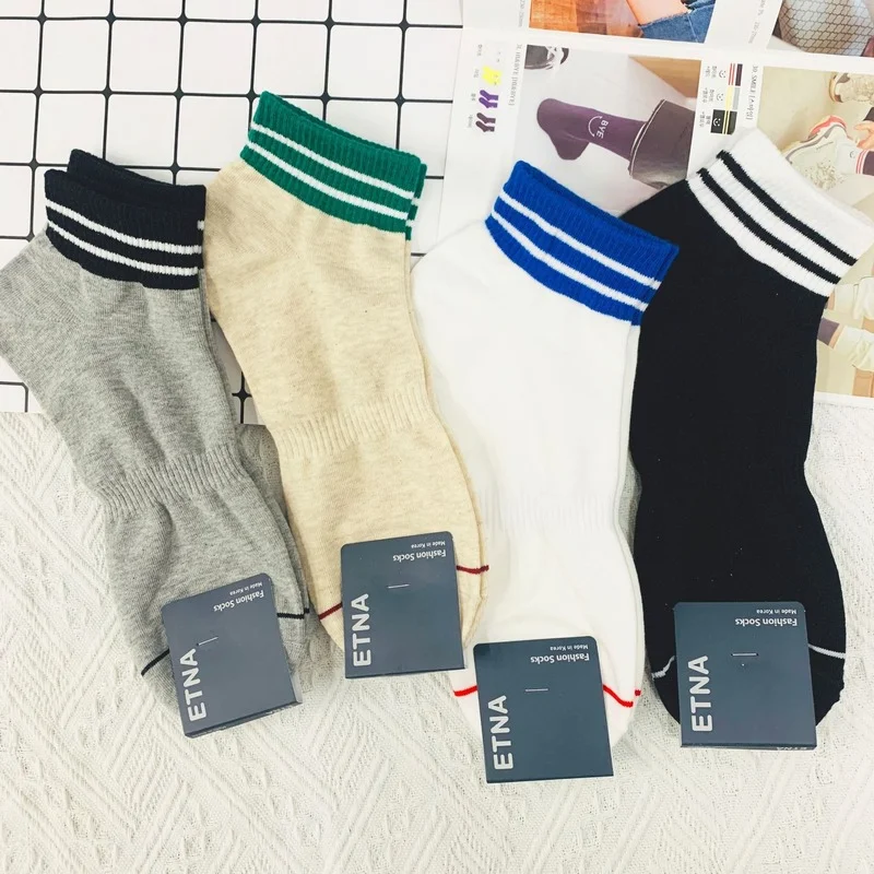 

Мужские тонкие носки унисекс, белые хлопковые носки в полоску, дышащие кавайные мягкие удобные чулки Kpop для пар в стиле Харадзюку на весну и ...