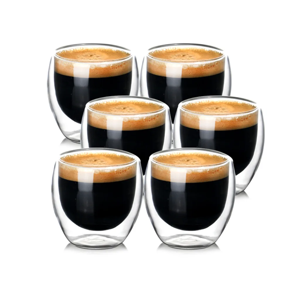 Taza de vidrio transparente de doble pared, juego de tazas de café hechas a mano, resistentes al calor, MINI taza de Whisky, Nespresso, docenas de café, 80ML