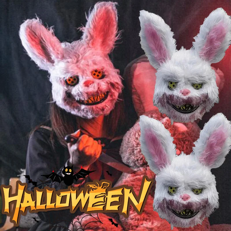 

Плюшевая маска кролика на Хэллоуин, кровавый медведь, головной убор, косплей, страшная фотомаска, реквизит для представлений, костюмы, аксессуары