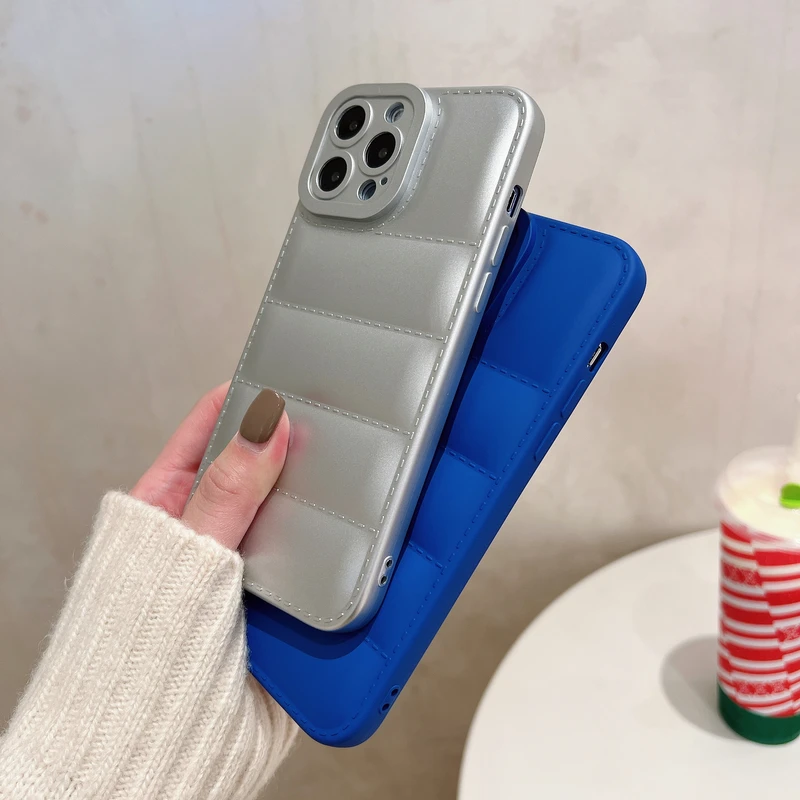 Luxury Leather Down Jacket The Puffer Phone Case For iPhone 13 12 11 Pro Xs Max X Xr 7 8 Puls SE Candy Color Shockproof Cover | Мобильные