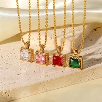 yw gairu fashionable 18k pvd gold plated stainless steel square jewelry colorful cube zirconia women necklace high quality
