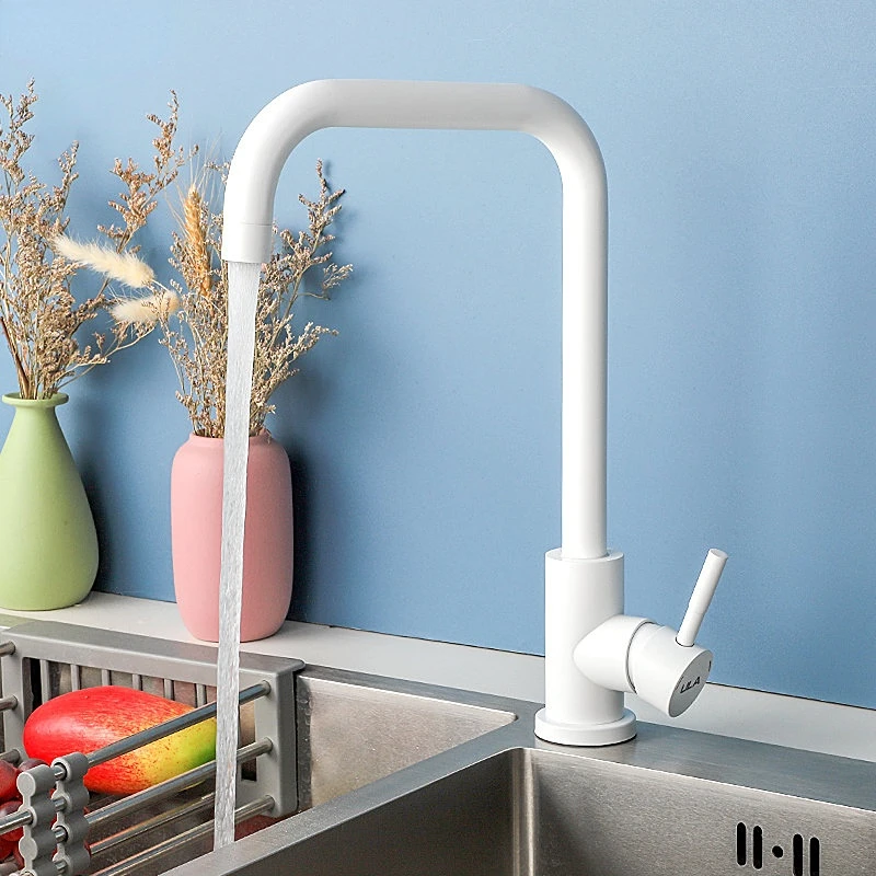 Белый простой кухонный смеситель из нержавеющей стали Поворот на 360 градусов