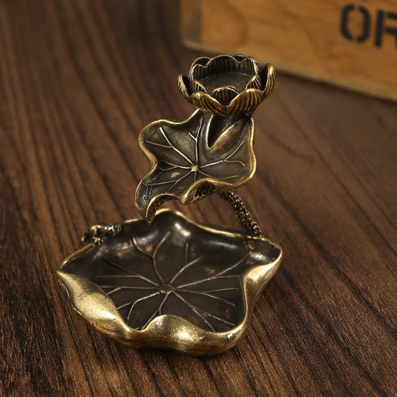 1 шт. античная латунь лист лотоса обратный поток курильница украшения твердая