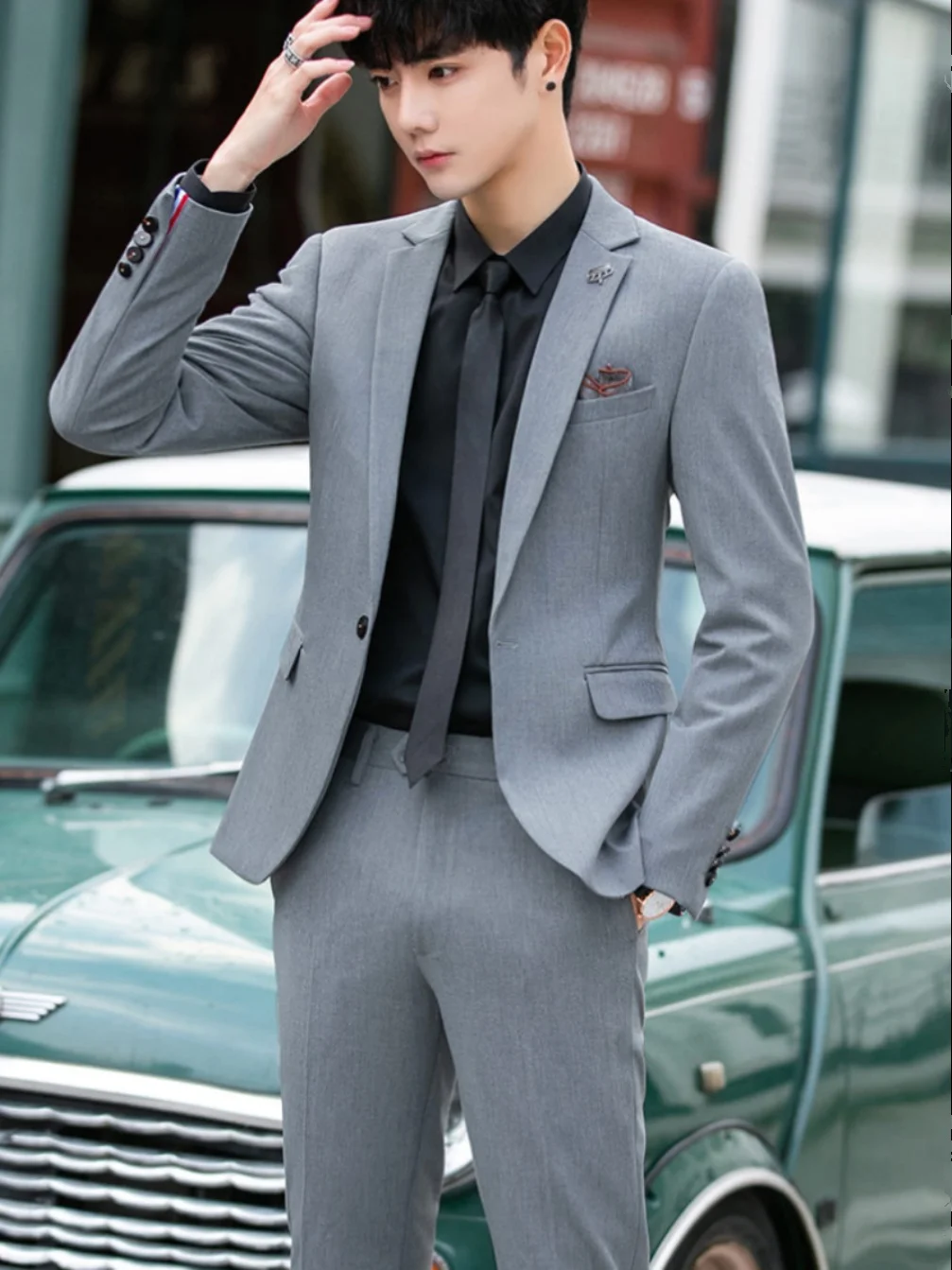 Outerwear Men's Trendy Handsome Professional Guest look Three-Piece Set Slim fit Korean Sle Suit set Bridegroom Wedding