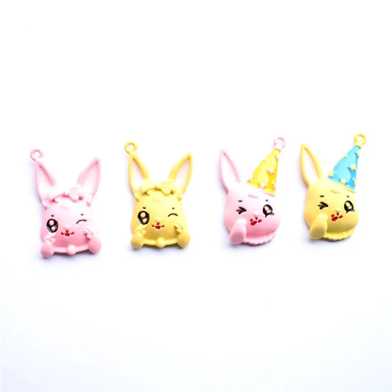 

2Pcs/lot Enamel Cartoon Rabbit Charms Pendants For Diy Jewelry Earrings Necklace Keychain Craft Making Handmade Accessories