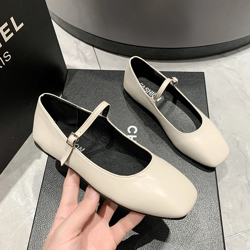 

Jenny&Dave Commuting Leather Women's Shoes Shallow Cut Flat Shoes Mary Jane Shoes Casual Square Toe Ballet Shoes Concise
