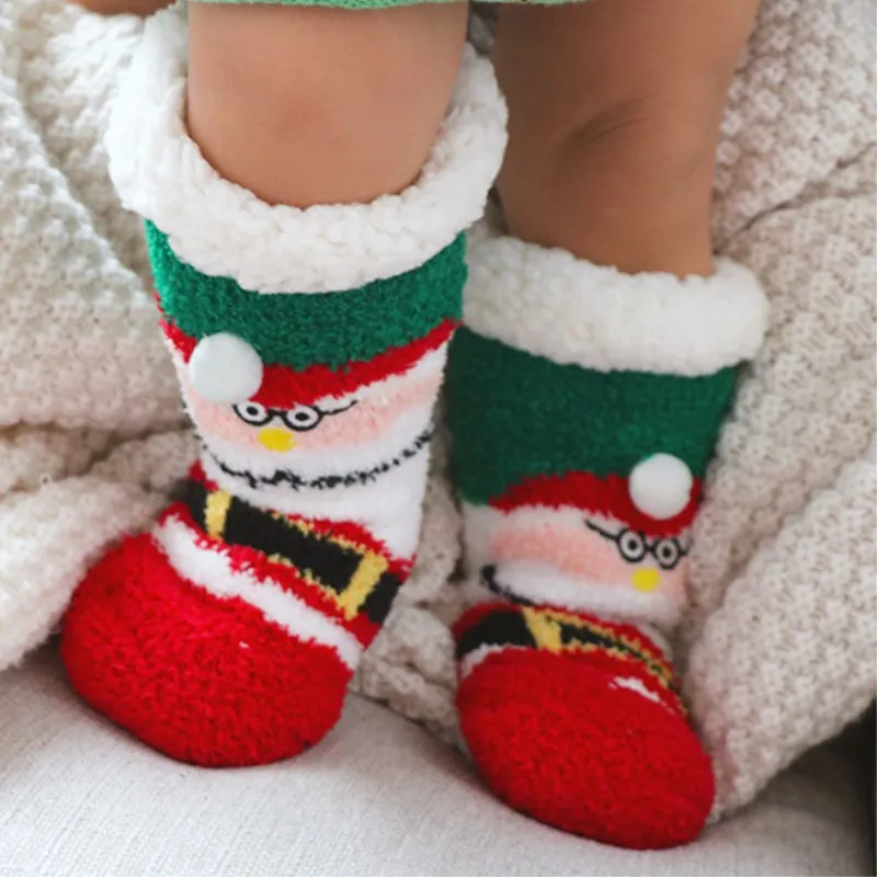 

HL Winter Velvet Socks Thick Warm Kids Boys Girls Nom-slip Stockings Christmas Pattern Infant Toddler Floor Socks