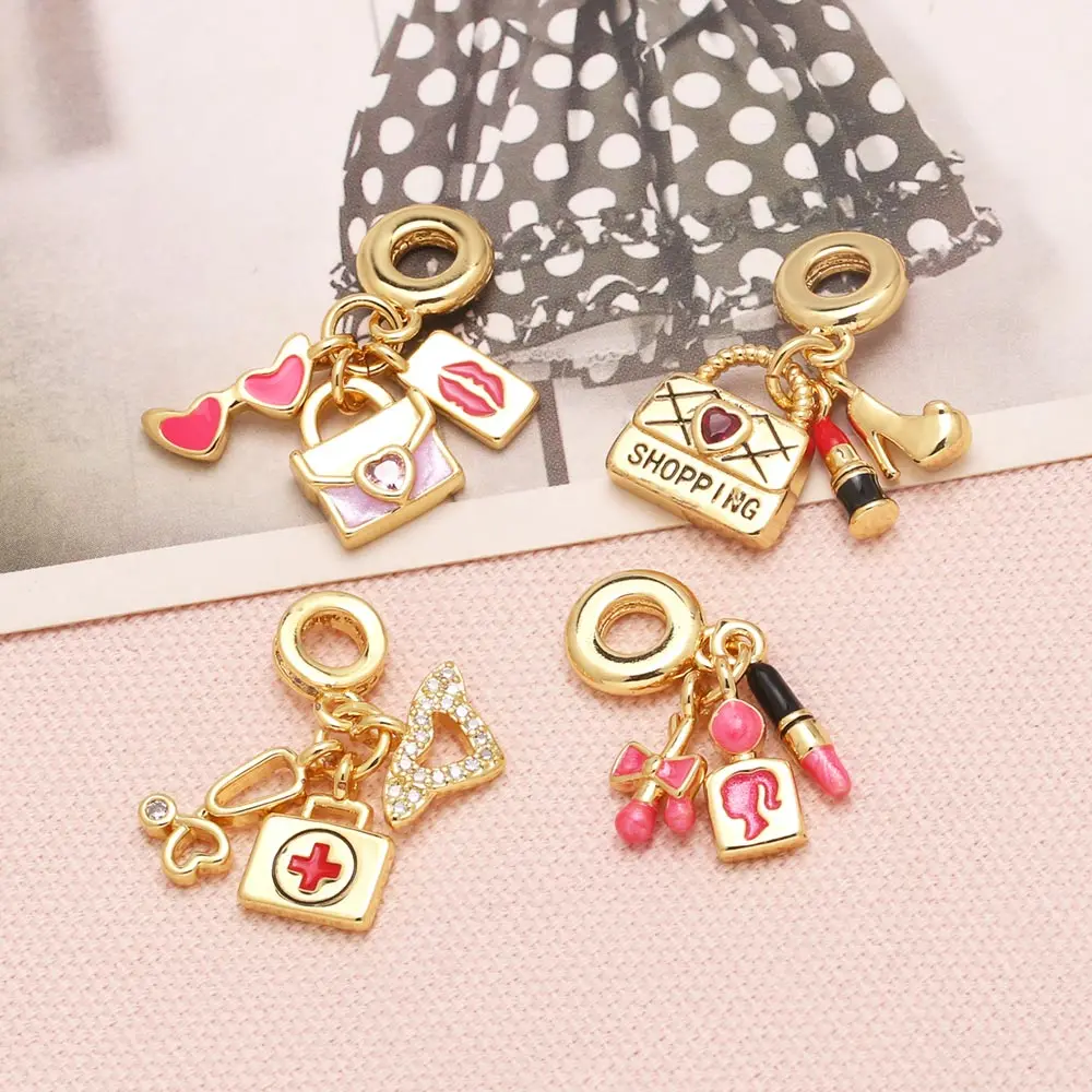 OCESRIO Фуксия Эмаль Подвеска для макияжа ожерелья Медная позолоченная сумка