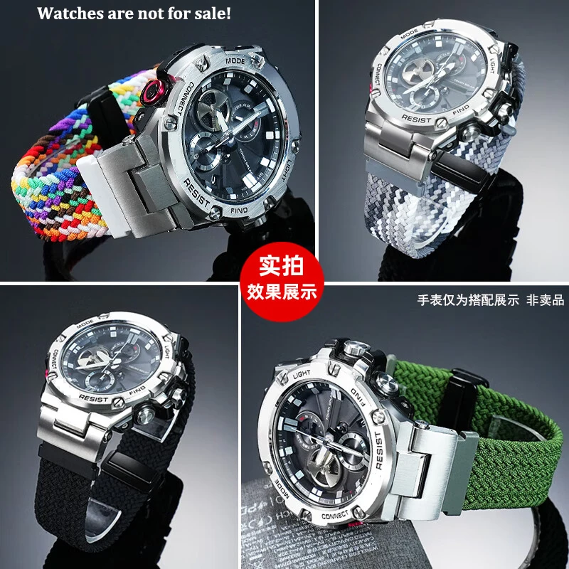 Фото Для Casio G-SHOCK ST-B100/W120L/S16L/W300G/W110/W330 410, эластичный плетеный нейлоновый холст, ремешок для часов с магнитной застежкой №5