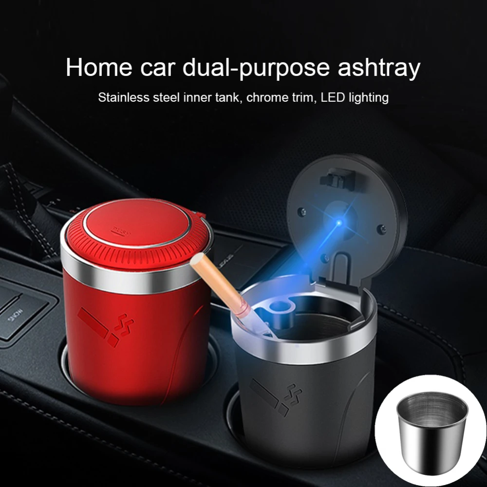 

Car Ashtray With Lid Creative Metal Multifunctional Led Light Interior Decoration Multifunctional Car Interior Supplies