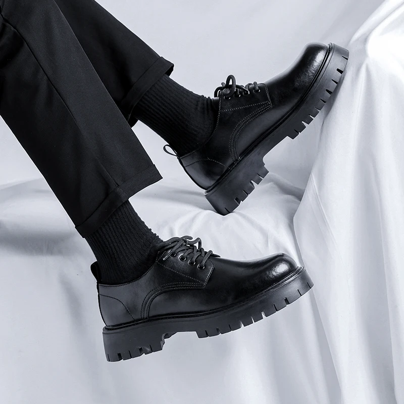 Туфли дерби мужские классические толстая подошва модная деловая Повседневная