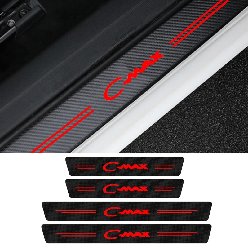 

4PCS Car Door Threshold Sill Protector Carbon Fiber Sticker for Ford CMAX C MAX F150 Focus Mustang Fiesta Fusion Mondeo F250 MK4