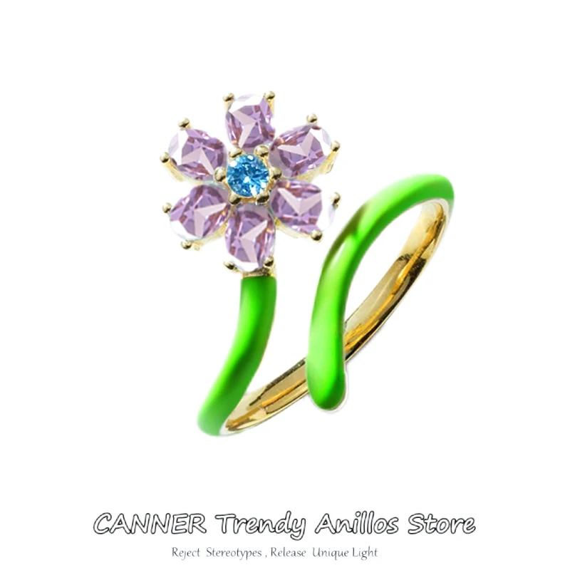 

CANNER 1pc Colorful Flowers Rings for Women Sweet Sunflower Drip Oil Enamel Opening Finger Rings Couple Fashion Jewelry anillos