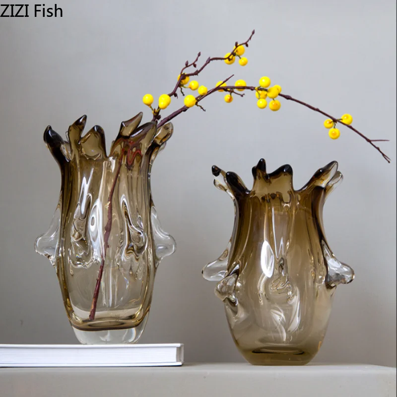 Необычная утолщенная стеклянная ваза настольные сосуды для цветов цветочная