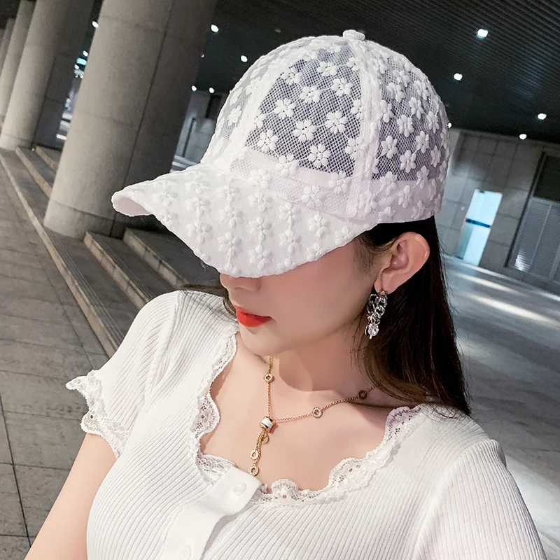 

Women's Lace Small Flower Baseball Caps Breathable Mesh Floral Hat Gorras Summer Cap Snapback Casquette Visor Cap