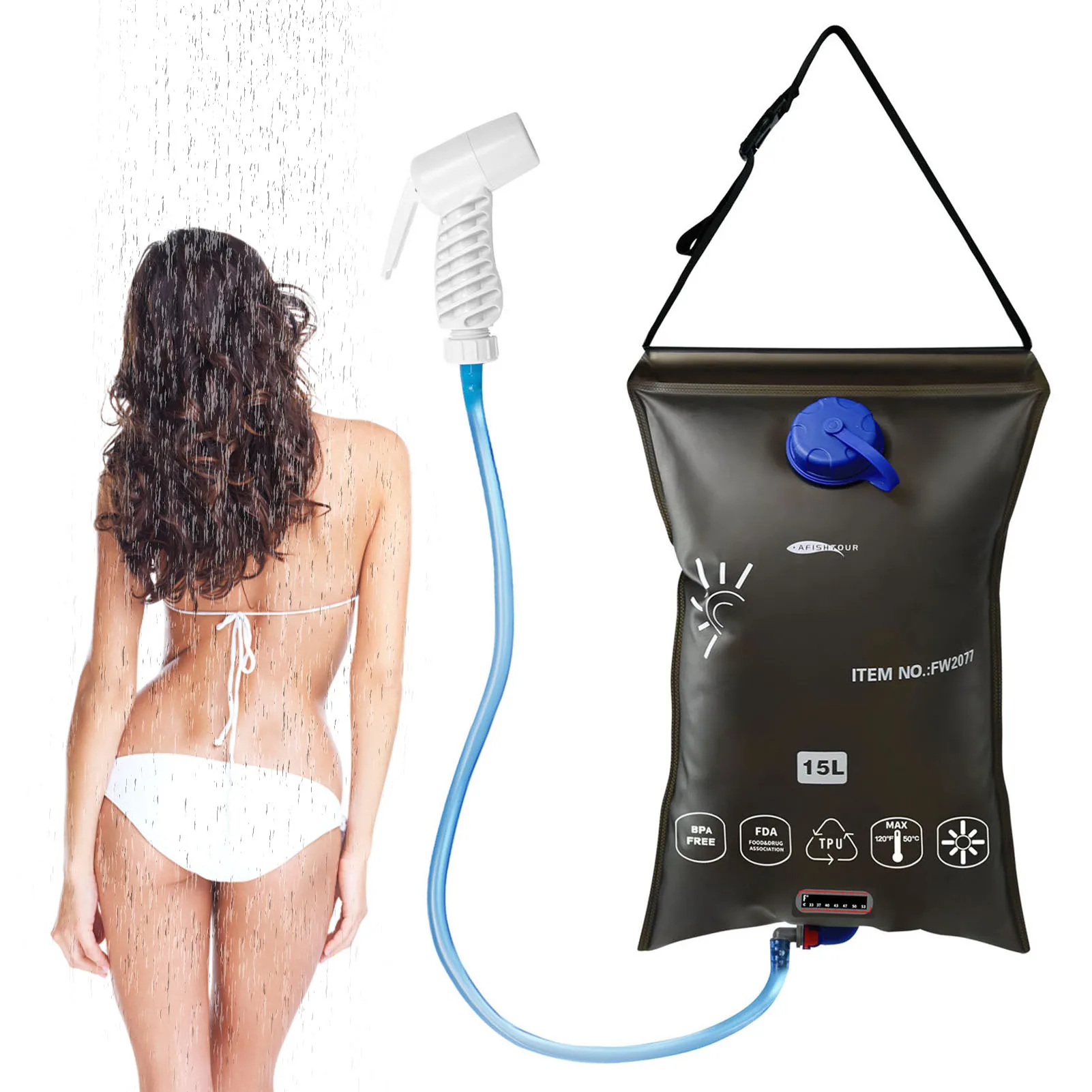 

Сумка для душа 15 л, портативная складная уличная сумка для душа с подогревом на солнечной энергии, дорожный походный мешок для воды для скал...