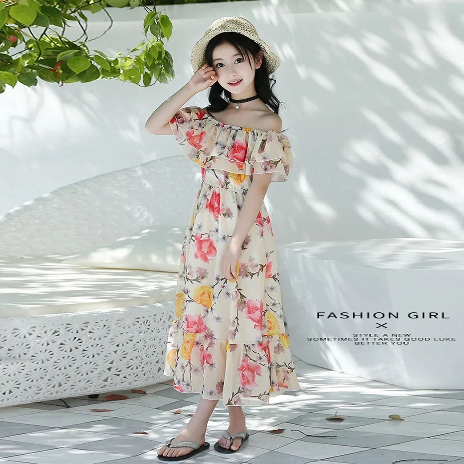 Летнее платье Aixinghao для девочек шифоновые сарафаны сарафан Пляжное с цветочным