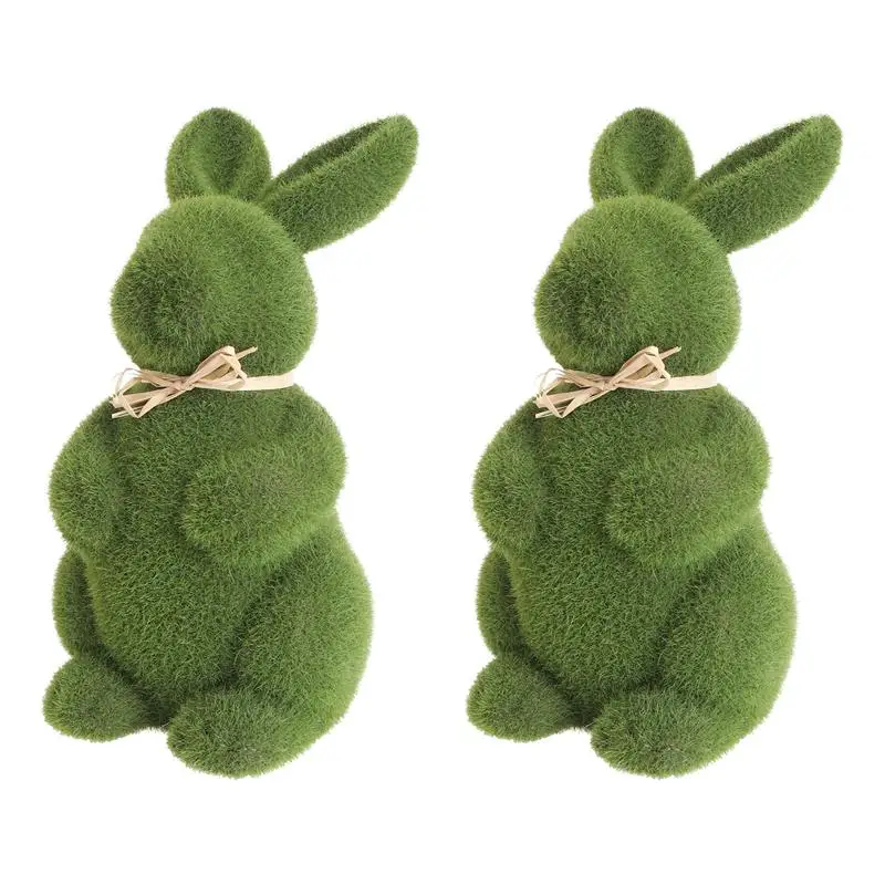 

2pcs Simulation Moss Rabbit Ornaments Lifelike Creative Short Plush Bunny Figurine Craft Decoration Simulated Moss Easter Bunny