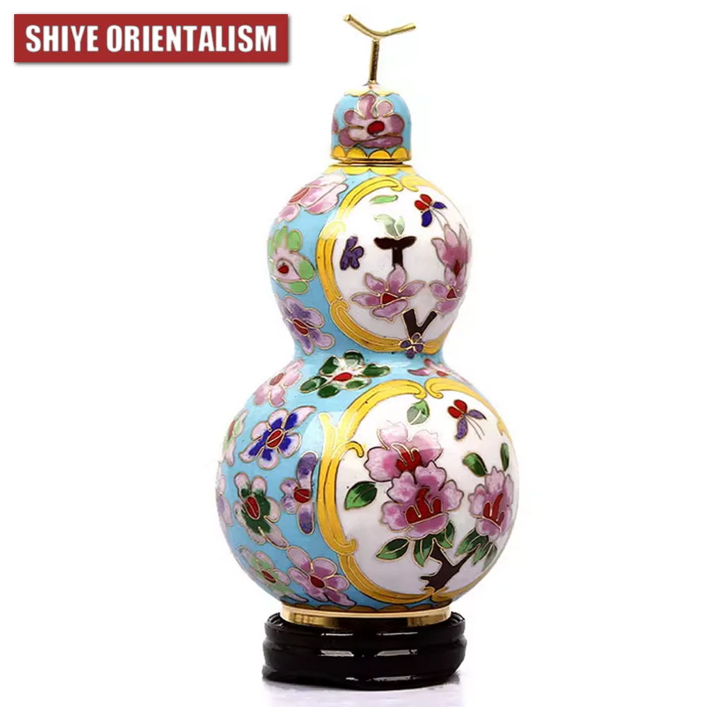 Фото SHIYE ORIENTALISM Перегородчатая ваза в виде тыквы Пион Медный корпус Cloisonn é Эмаль Деловой подарок Орнамент Ручная работа H 16 D 9 мм №2