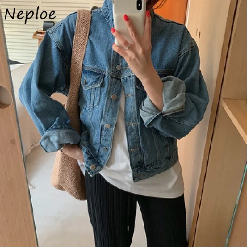 Осень 2024 Повседневная Универсальная джинсовая куртка Neploe для уменьшения