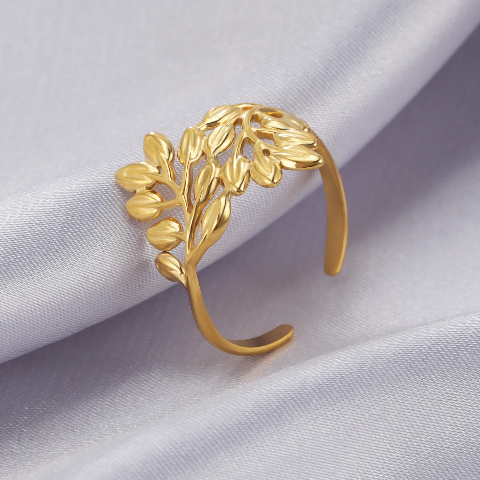 

Simple Stainless Steel Rings for Women Geometric Adjustable Leaf Rings for Girlfriend Party Gifts