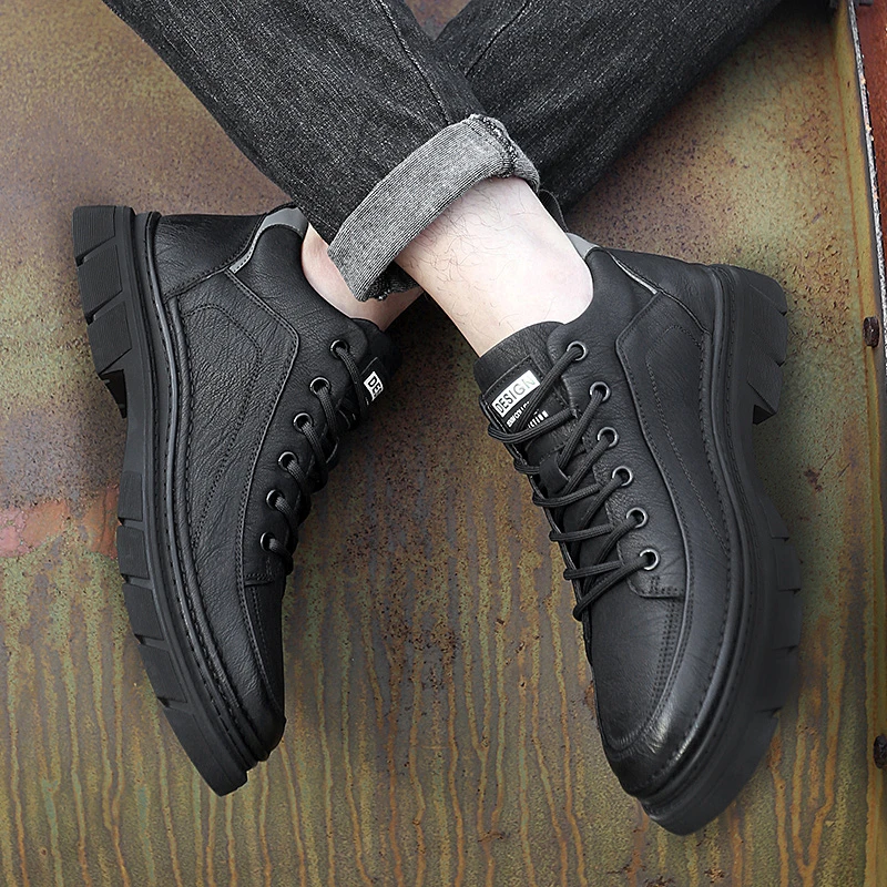 

Shoes for Male 2023 Classic Basic Men's Casual Shoes Outdoor Round Toe Lace Up Platform Sewing Daily Leather Shoes Man Zapatos