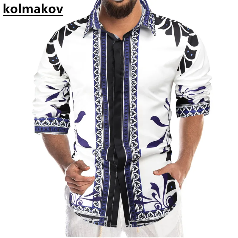 

2022 Spring and Autumn New Men's Fashion Casual Printed Long-Sleeve Shirt Slim Casual and Comfortable Men's High-Quality Shirt