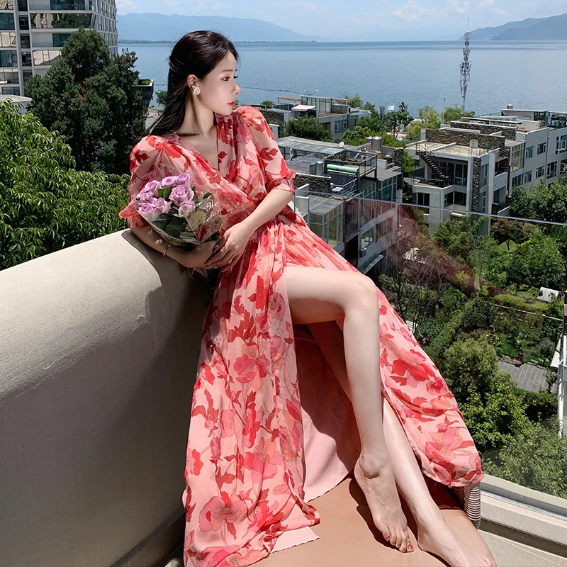 

Summer Maxi Floral Dress Women 2022 Long Elegant Boho Casual Hawaiian Vacation Dresses for Wedding Guest Birthday Prom