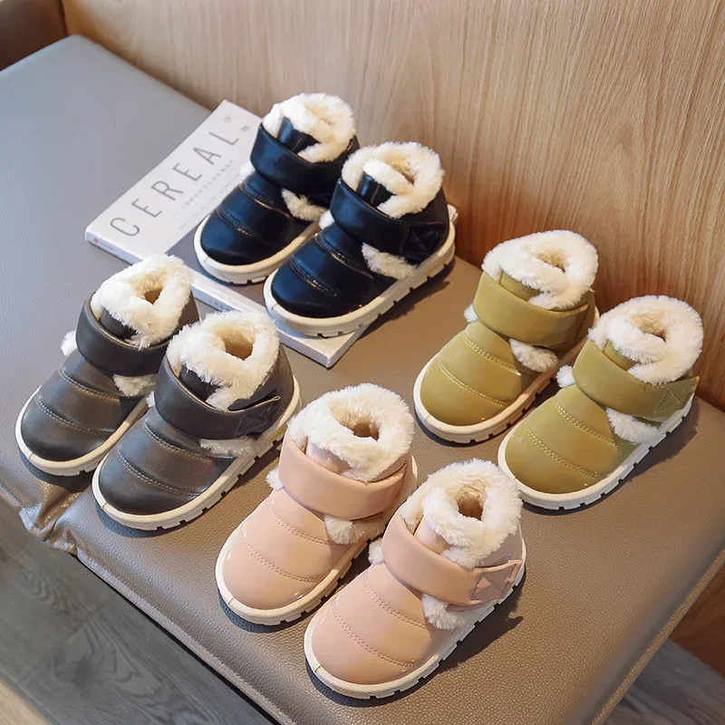 

Warm Fluffy Plush Children Shoes for Winter All-match Girls Snow Boots Kids 2023 Thick Velvet Boys Cotton Shoes Child Footwear