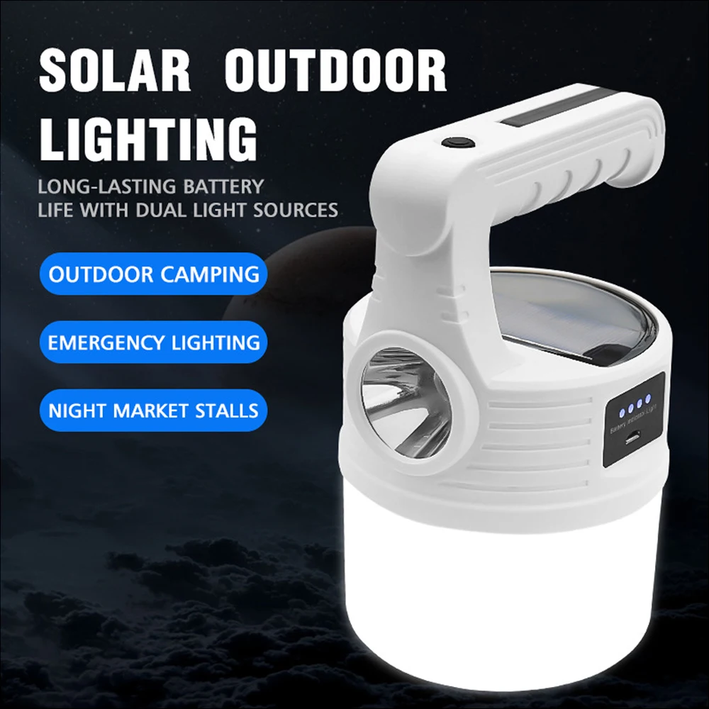

Waterproof Camping Light LED Solar USB Rechargable Night Lamp 10 Modes Outdoor Emergency Hand Lights Survival Hiking Equipment