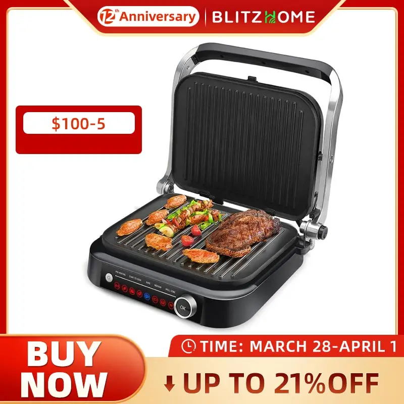 

Blitzhome Steak Machine Electric Barbecue Machine Smokeless Barbecue Grilled Steak Grill Food Thickness Measure Food Cooking
