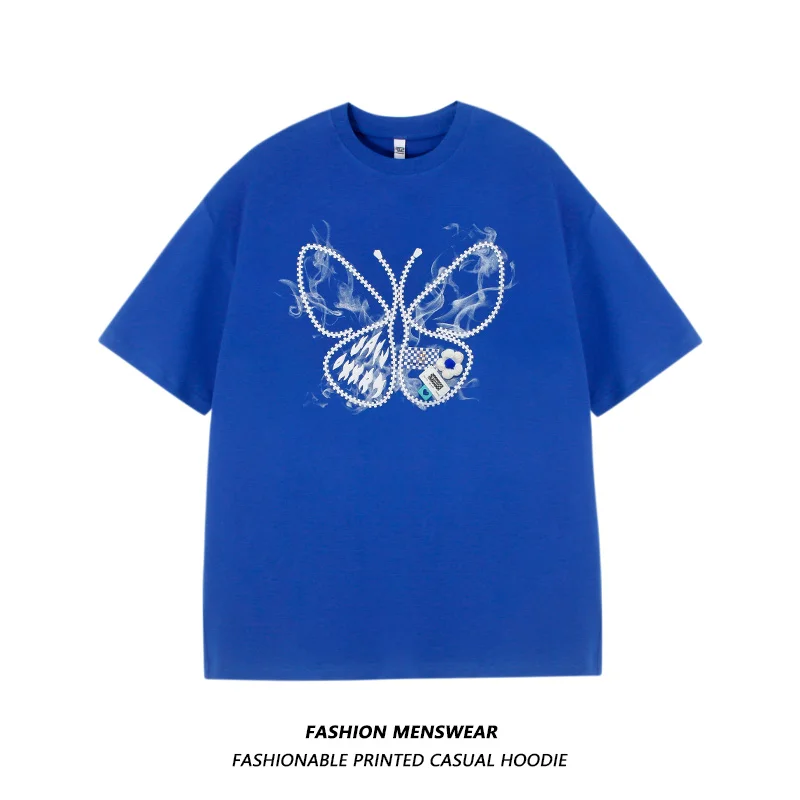 

American Fashion Trend Butterfly Printing Male and Female Lovers Student Versatile Oversize Casual T-shirt