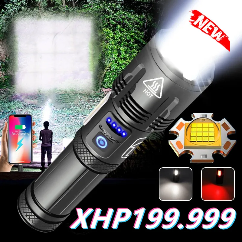 

High Powerful XHP199 COB LED Flashlight 18650 USB Rechargeable Tactical Flash Light Camping Torch Light XHP70 Hand Lamp Lantern