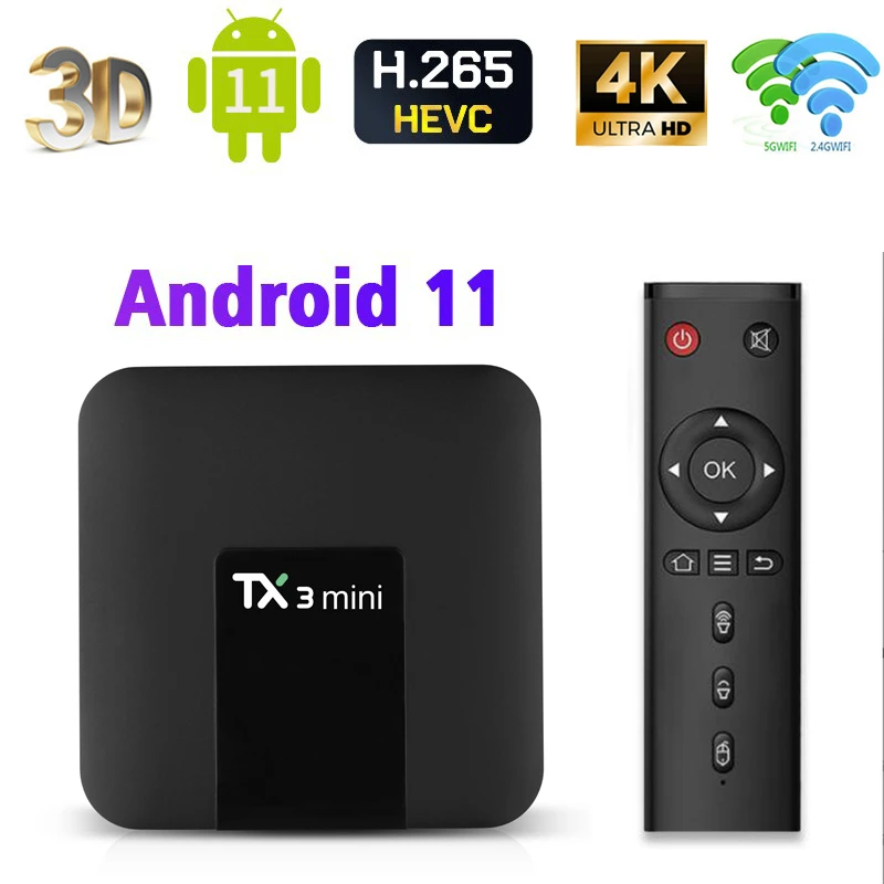 Tx3mini smart tv приставка android 11,0 2023 UHD HDR10 4K H. 265 Amlogic S905 5G WIFi iptv телеприставка мультимедиа 2 Гб 16 Гб