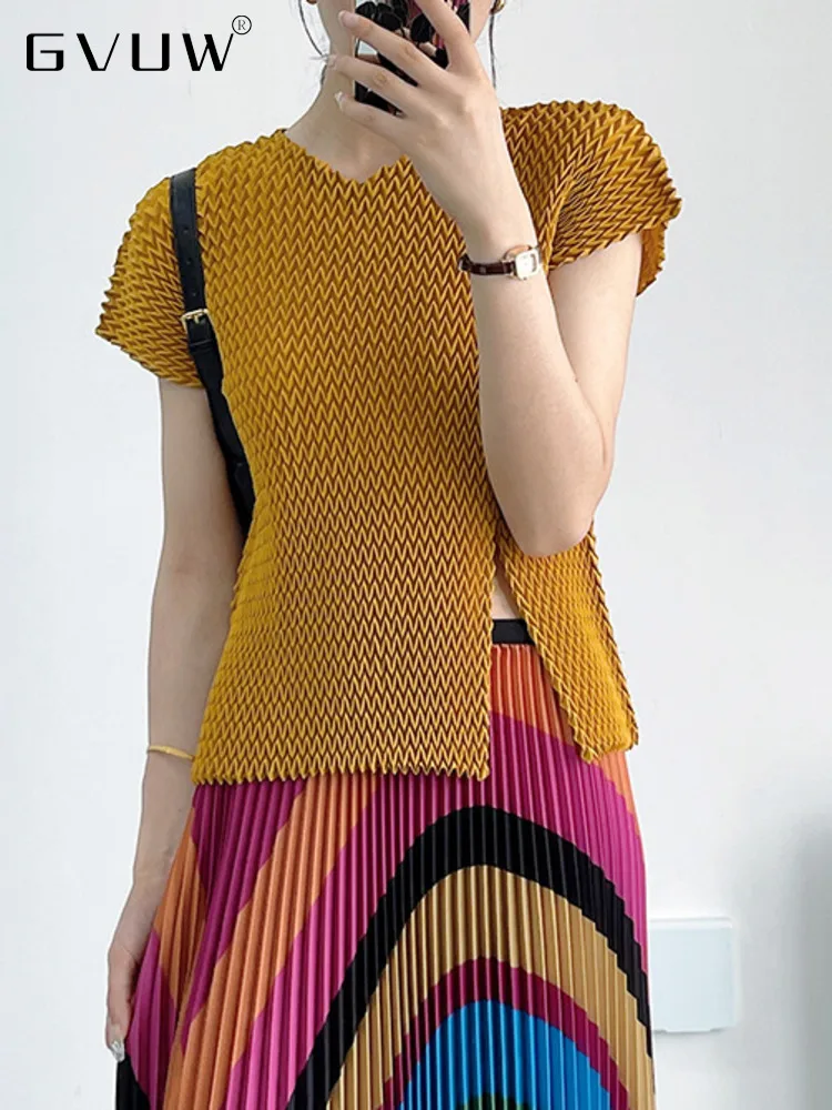 

Женская плиссированная футболка без рукавов GVUW, пуловер с круглым вырезом, Однотонный женский дышащий Топ, лето 2023, 17D1768