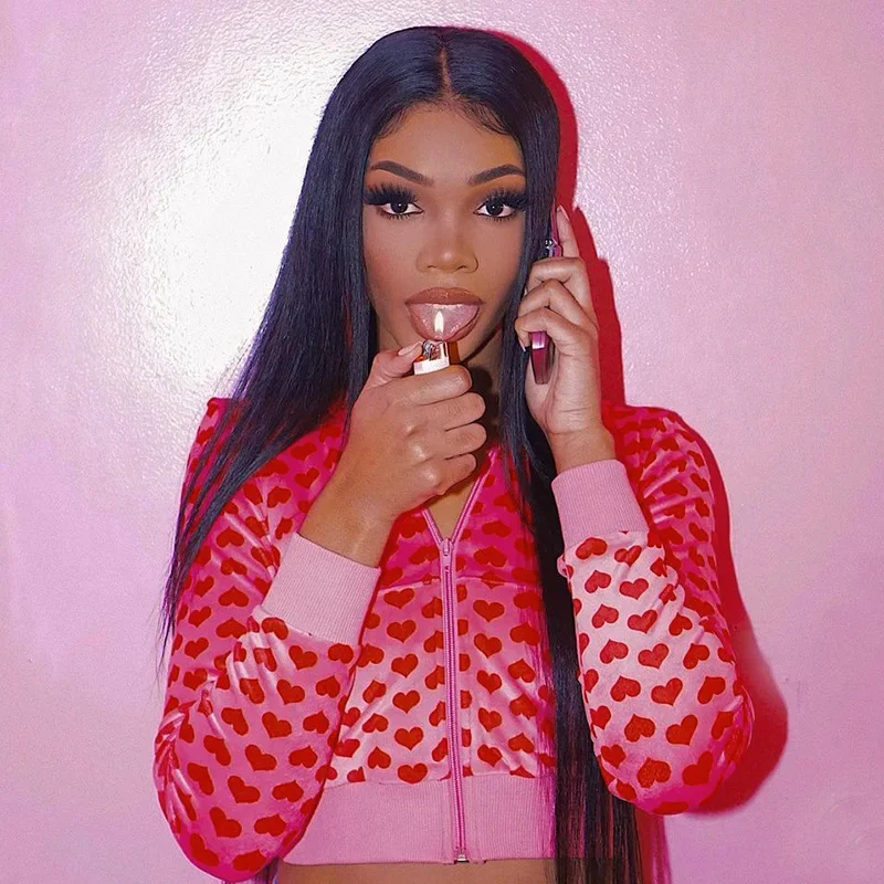 Женская толстовка с капюшоном и принтом в виде сердца