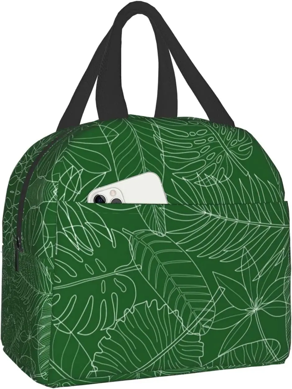 

Зеленые и белые ланч-пакеты с листьями тропических растений, водонепроницаемая Термосумка-холодильник, ланч органайзер для работы на пикни...