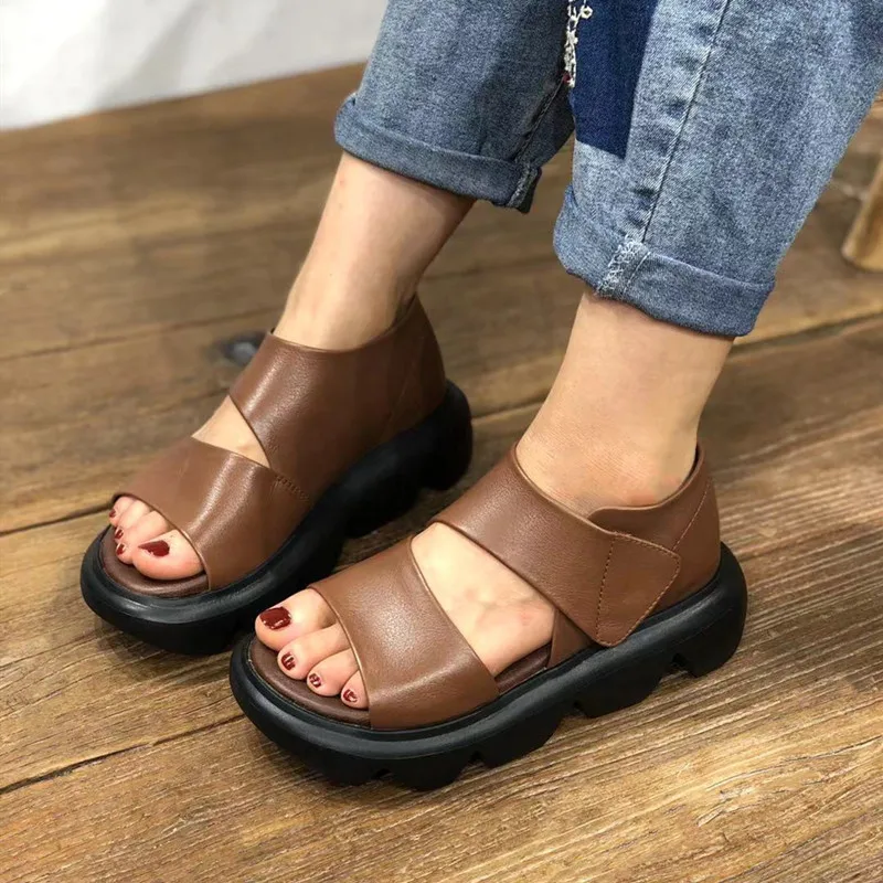 

summer vintage new design high quality shoes handmade genuine cow leather shoes for women sandals casual platform shoes