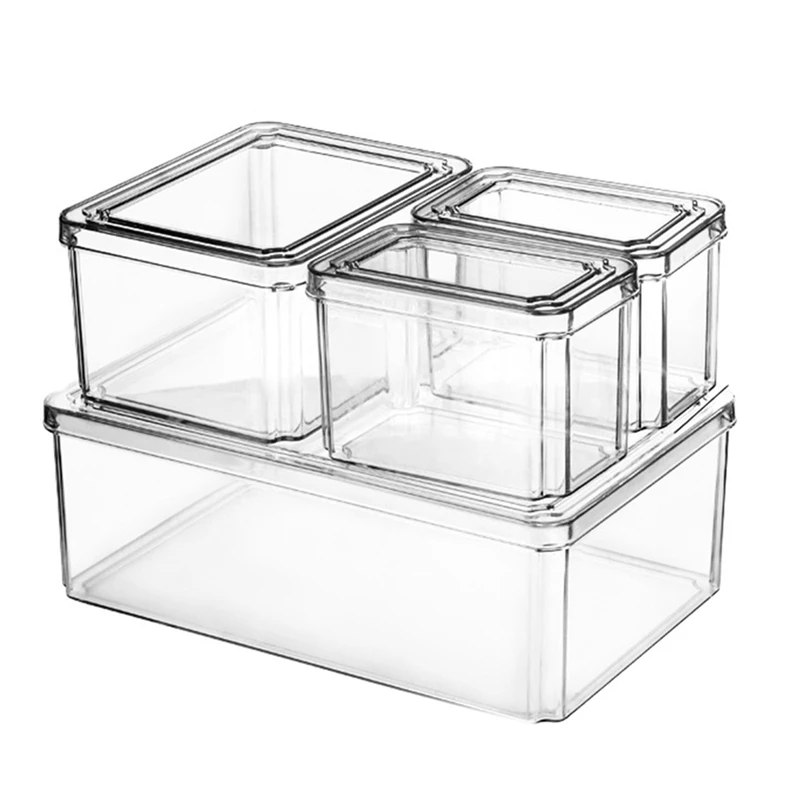 

LICG 4Pcs Fridge Food Storage Containers,Stackable Refrigerator Cupboard Organiser Keeper, To Keep Fruits, Eggs,Etc