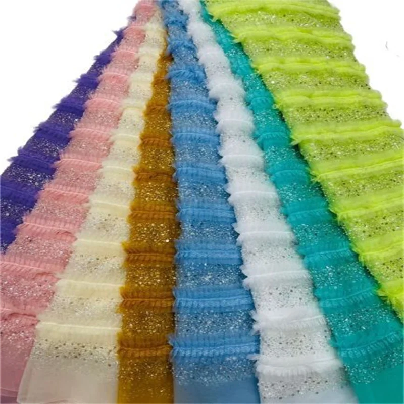 

2023 Latest Green African 3D Sequin Lace Fabric Embroidery French Mesh Lace Fabric With Beads Nigerian Tulle Lace For Party