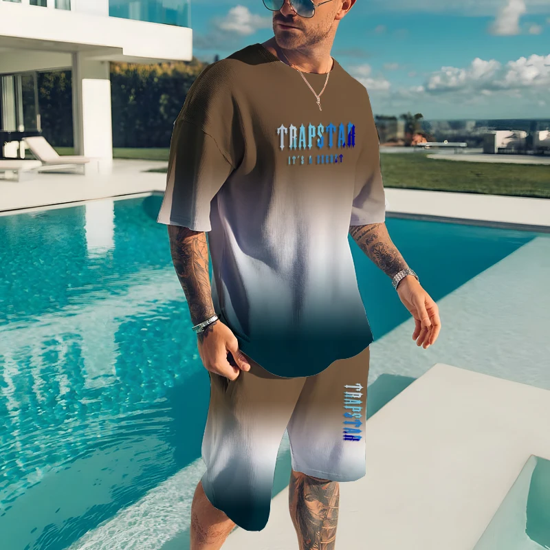 Summer Fashion Men's Casual Beach Shorts Men's Set 3d Print O-neck Top Oversized T-shirt Sportswear 2 Pieces