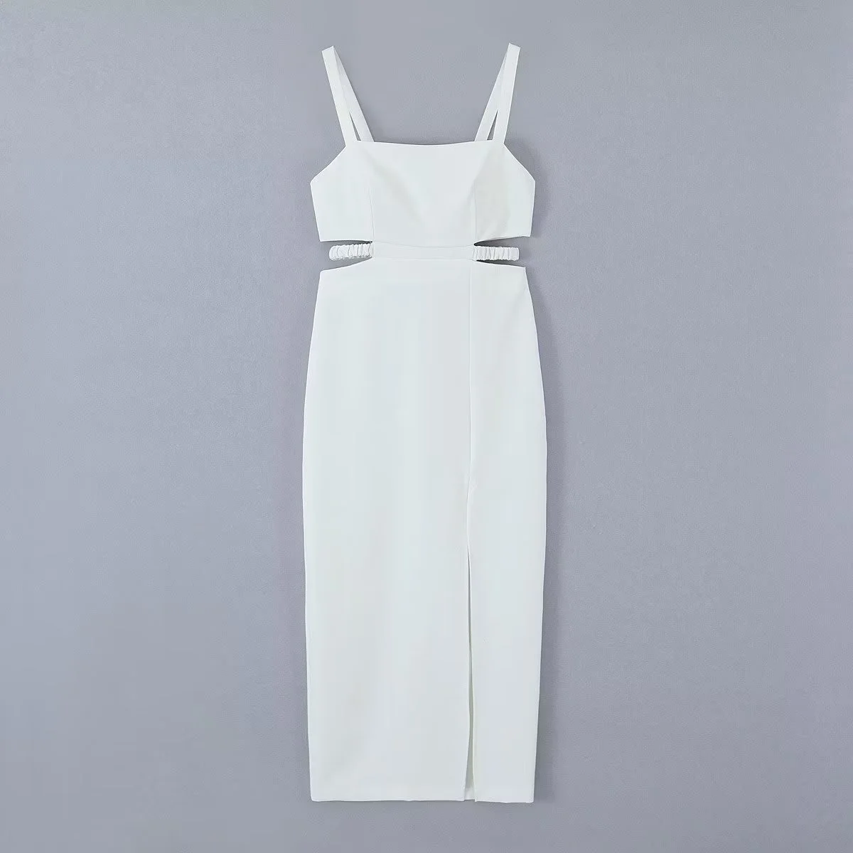 

White Cutout Dress Women Elegant High Street Waist Cutout Detail Camisole Dresses Chic Lady Robe Female Clothing 2023 Summer New