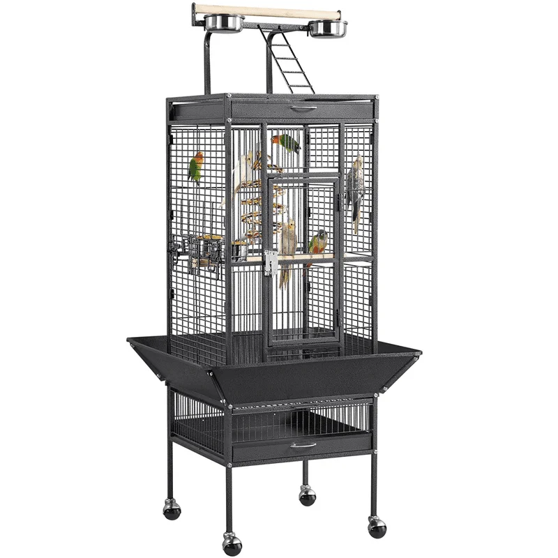 

61.5inch Rolling Metal Bird Cage for Cockatiel Lovebird, Black Easy cleaning