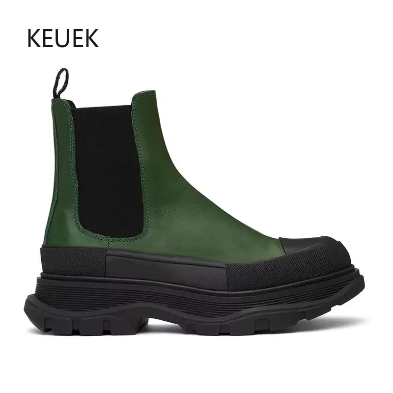 

New Design Men Shoes Genuine Leather Thick-Soled Ankle Knight Boots Men Chelsea Boots Tide Fashion Work Shoes Sneakers 2C