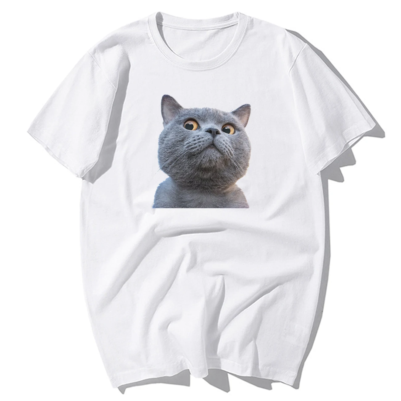

Funny British Shorthair Cat Print T-shirts Cute Cat Look At You Feel Love Men Casual 100% Brand Hip Hop Tops Tshirt Streetwear