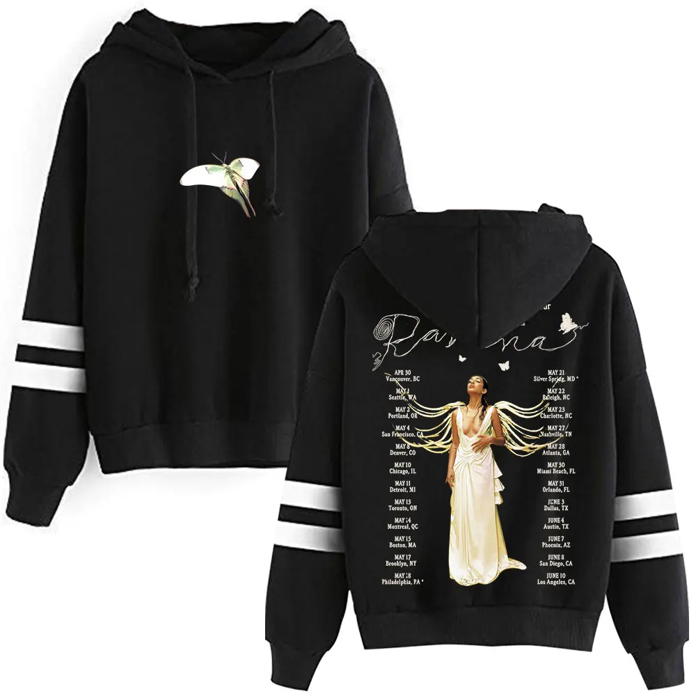 Фото Raveena Where The Butterflies Tour In The Rain 2025 Merch Пуловеры с капюшоном без карманов с рукавами с параллельными перекладинами Уличная одежда №1